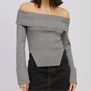 Gray Knit Off-The-Shoulder Sweater